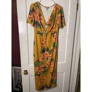 ASOS Mustard‎ Floral Print Midi Dress with O-Ring Cutout - Women's Size 10